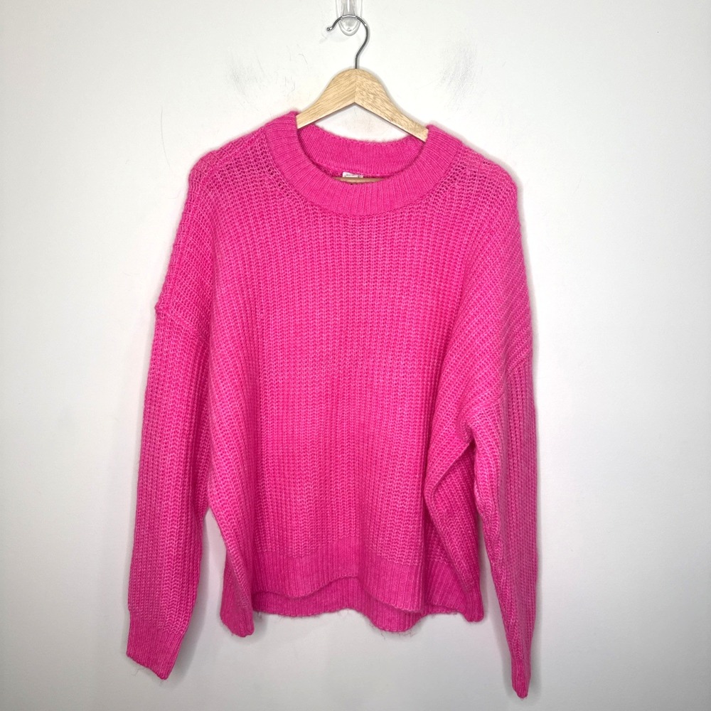 NEW Aerie Chunky Knit Crewneck Pullover Knit Sweater Soft Preppy Pink Women's L